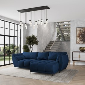 Masseno Narożnik VESTANO z funkcją spania i pojemnikiem na pościel Narozniki L, Rozkładana sofa - Niebieski, MATT VELVET 79