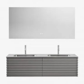 Zestaw Drewnianych Mebli Łazienkowych Noura Ze Zintegrowanymi Umywalkami Nickel & Prostokątny Led I Przeciwmgielny 160x75 Cm Jorvi & - Sklum