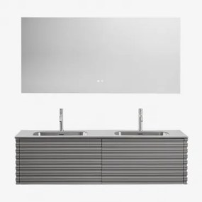 Zestaw Wiszących Mebli Łazienkowych 160x50 Cm Z Drewna Z Wbudowanymi Umywalkami Noura Nickel & Prostokątny Led I Przeciwmgielny 160x75 Cm Riben -