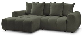 Rozkładany/ze schowkiem narożnik z tkaniny szenilowej (lewostronny/z szezlongiem) w kolorze khaki Roxelane – Bobochic Paris