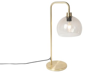 Nowoczesna lampa stołowa mosiężna z kloszem w kolorze dymu - Maly Nowoczesny Oswietlenie wewnetrzne