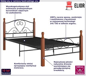 Metalowe łóżko w stylu vintage czarny + ciemny dąb 90x200 cm Sweets
