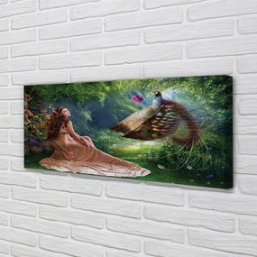 Zdjęcie na płótnie Kobieta z Bażantem w Lesie