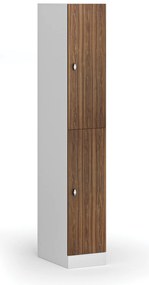Szafka skrytkowa, 2 schowki, 1850 x 300 x 500 mm, demontaż, zamek obrotowy, drzwi laminowane, orzech