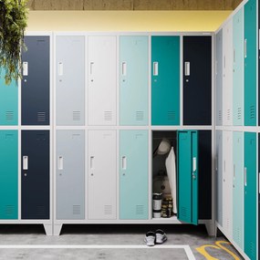 Szafa socjalna ubraniowa 10-drzwiowa BARTEK, 1360 x 1720 x 450 mm, szaro-wielokolorowa