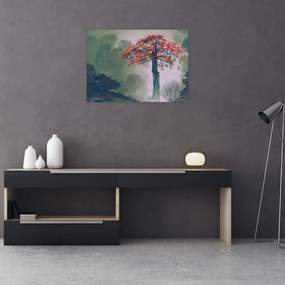 Obraz na szkle samotnego czerwonego drzewa (70x50 cm)