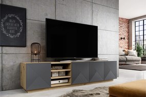 Szafka RTV Asha 200 cm z ryflowanym frontem i wnęką - artisan / rivier stone mat