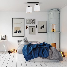 Lampa sufitowa czarna dwupunktowy spot z białymi abażurami C-3306SC-WE