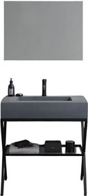 Szafka łazienkowa stojąca „Figi” 80 cm z szarej żywicy z szarą umywalką i prostokątnym lustrem podświetlanym diodami LED