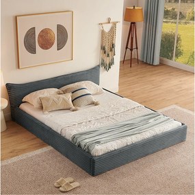 Łóżko dla dorosłych 160x200 cm z tapicerowanym zagłówkiem - sztruks - ciemnoszary - bez materaca