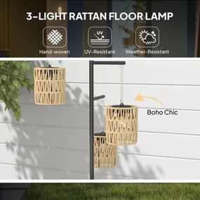 Outsunny Lampa Solarna Rattan z Czujnikiem Światła 3 Światła Automatyczna w Stylu Boho IP44 Wodoodporna