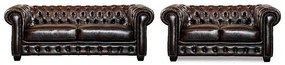 Komplet wypoczynkowy typu chesterfield 3+2 BRENTON 100% skóry bawolej - Kolor: brązowy z kasztanowymi refleksami