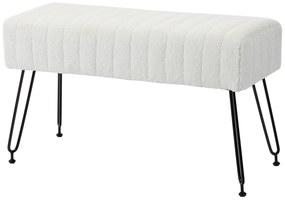 HOMCOM Ławka tapicerowana w pikowanie, pokryta sztucznym futrem, nogi z metalu, do 120 kg, 82x30x47 cm, Kremowy biały/Czarny