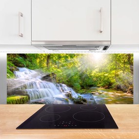 Szkło do Kuchni na Ścianę Leśny Potok I Wodospad