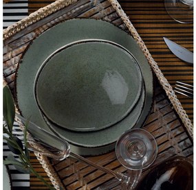 24-częściowy zestaw obiadowy, zielony/porcelana