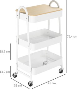 Homcom Wózek kuchenny Półka kuchenna Wózek do serwowania Wózek do przechowywania z kółkami Biały