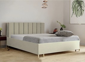 Łóżko tapicerowane MALIBU, wezgłowie, obicie VELUTTO, pojemnik na pościel, podnośnik gazowy, wysokość spania 39 cm, 120x200 cm, Ciemny Beż