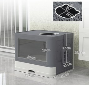 PawHut Kuweta dla Kota Kuweta dla Kota z Pokrywą, 2 Wyjścia, 48,5 x 38 x 36,5 cm, Szary + Biały