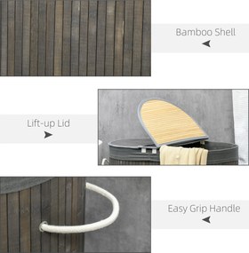 HOMCOM Kosz na bieliznę 100 L z pokrywą, uchwytem, 2 sekcje, wyjmowany worek na pranie, do sypialni, łazienki, wykonany z bambusa, szary