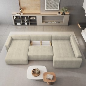 Masseno Narożnik VELAMI z funkcją spania i pojemnikiem na pościel Narozniki U, Rozkładana sofa - Kremowy, POSO 100