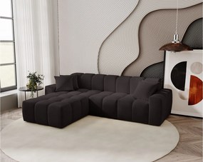 Emporius Napoli narożnik do salonu - gruba pianka, miękki narożnik w nowoczesnym stylu - lewostronny, tkanina aksamitna, czarny (Komodo 23)