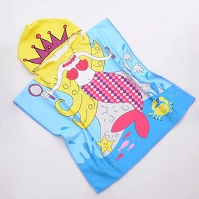 Ponczo kąpielowe dla dzieci MORSKA sztIĘŻNICZKA niebieskie 60 x 120 cm
