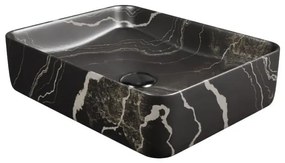 Umywalka ceramiczna nablatowa marmurowa prostokątna czarna 50 x 39 cm MARBE BLACK