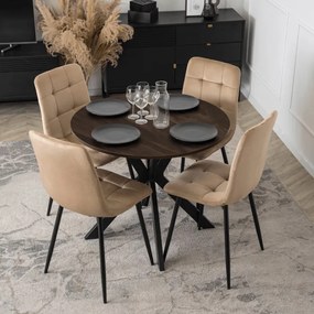 Stół Okrągły LAUREN 80 cm Orzech/Czarny Loft Nowoczesny