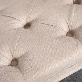 HOMCOM Pufa Tapicerowana Vintage 117x40x48cm Beżowa z Guzikami Wykończenie Lniane Wytrzymała do 120kg do Sypialni | Aosom PL