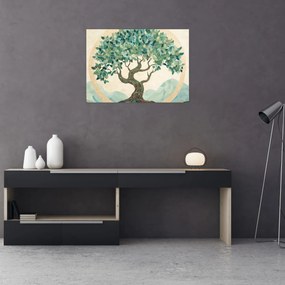 Obraz na szkle – Elegancka mozaika z drzewem (70x50 cm)