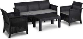 Zestaw mebli ogrodowych Selvo 096 - sofa 3-osobowa, 2 fotele i stolik kawowy, czarny/szary