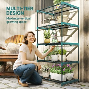 Outsunny 5-poziomowy stojak na rośliny, 138 cm wysokości, stojak na kwiaty do wnętrz i na zewnątrz, regał na rośliny ze stali, Ciemnozielony | Aosom PL