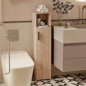 Szafka łazienkowa słupek wąski brązowa drzwi wysoki półki nowoczesna 101cm