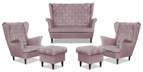 Zestaw wypoczynkowy Carol sofa fotele pufy paski Family Meble różowy