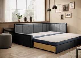 Sofa rozkładana z funkcją spania FULGEO szara/granatowa prawa ELTAP