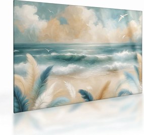 Obraz na szkle – Malowana plaża w delikatnych kolorach (70x50 cm)