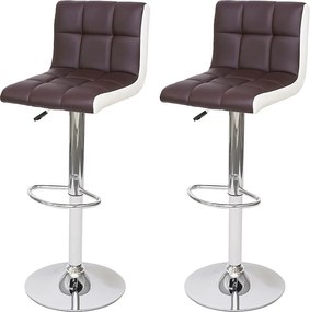 Stołek barowy MCW-G87 (zestaw 2 szt.), imitacja skóry brązowo-biały, chromowana podstawa