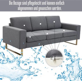 Homcom sofa 3-osobowa tapicerowana meble do siedzenia podłokietniki len ciemnoszary 200 x 82 x 78 cm | Aosom PL