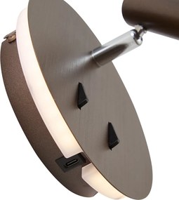 Nowoczesna lampa ścienna ciemny brąz z LED i USB-C - Croft