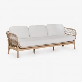 3-osobowa Sofa Ogrodowa Z Aluminium I Drewna Akacjowego Karvia Jasny Akacjowy Brąz & Tkaniny Gardenia Biel - Sklum