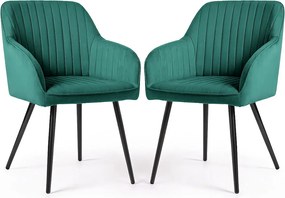 2x Welurowe krzesło tapicerowane z przeszyciami Butelkowa Zieleń FLORENCE Czarne nogi