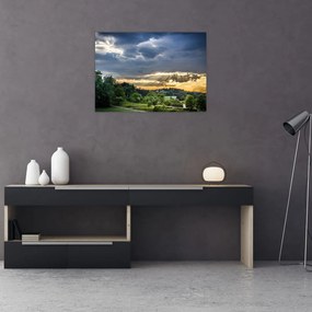 Obraz na szkle - krajobraz z promieniami (70x50 cm)