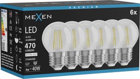 Mexen Vintis 6x żarówka filament LED E27, G45, 4W, Neutralna - 4000K, 470 lm, clear - L156-E27-0427-00x06