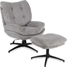 Fotel Wypoczynkowy Obrotowy FREMONT z Podnóżkiem Szary Nowoczesny