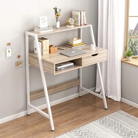 Biurko komputerowe w stylu industrialnym – jasny dąb, 81x100x50 cm