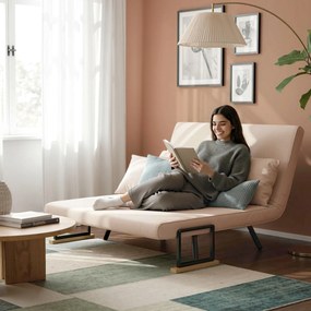 HOMCOM Sofa 2 osobowa z funkcją spania aksamitna z 2 poduszkami w kolorze naturalnym beżowym czarnym | Aosom PL