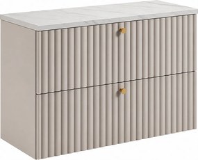 Szafka łazienkowa wisząca z blatem 80, kaszmir + blat z efektem marmuru Bianco, uchwyty w trzech kolorach, 80 x 44,4 x 58,6 cm