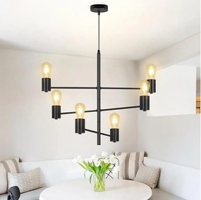 NETTLIFE Zawieszenie 6 żarówek E27 czarna średnica 65cm Vintage regulowany metalowy żyrandol przemysłowy salon do jadalni sypialnia