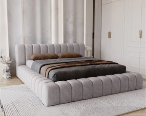 Emporius Como łóżko z pojemnikiem do sypialni - łózko tapicerowane 160x200, nowoczesny styl - duże łózko, gruba pianka - tkanina velvet, szary (Whisper 17)