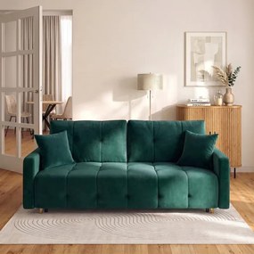 Sofa z Funkcją Spania SEUL Rozkładana Dwuosobowa Welurowa Zielona do Salonu
